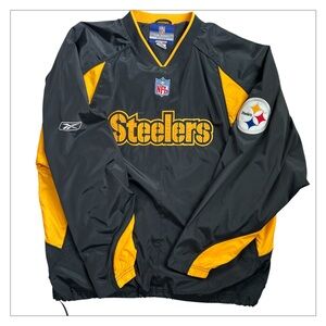 REEBOK Men’s NFL TEAM Steelers Windbreaker Pullover Black and Gold Vintage‎ L